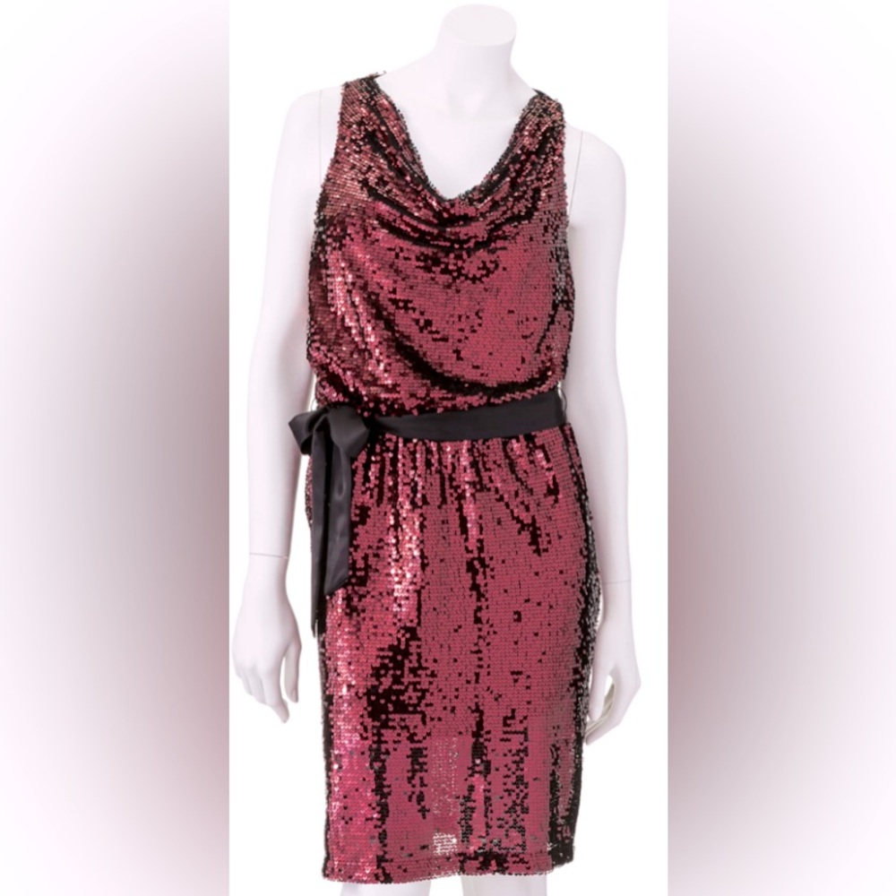 Kohl’s Apt. 9® Sequin Drapeneck Dress Large Purple burgundy NWT
